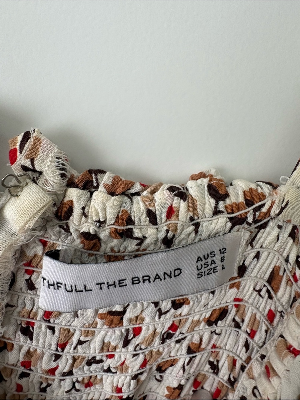 Faithfull The Brand Solange Midi Dress Cream Floral Smocked Bodice Size Lđ¤ - Picture 12 of 15